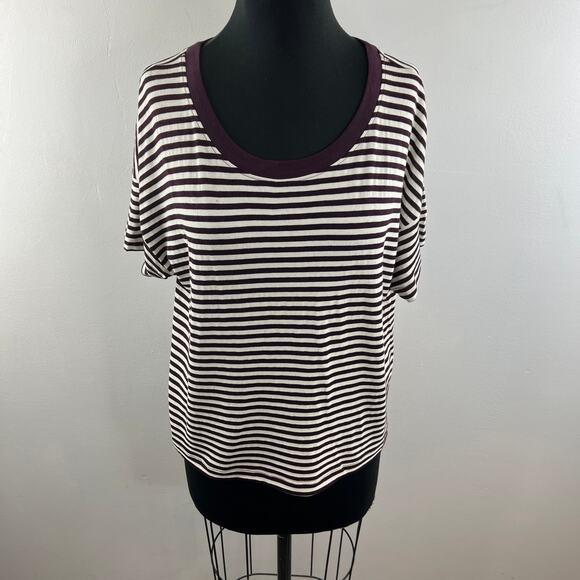 Rivet & Thread Madewell Oversized Tee Stripe Purple White Short Sleeves XL NEW - Picture 2 of 12